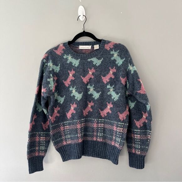 Vintage Northern Isles Australian Shetland Wool Sweater Scottie Dog Large - Picture 1 of 6
